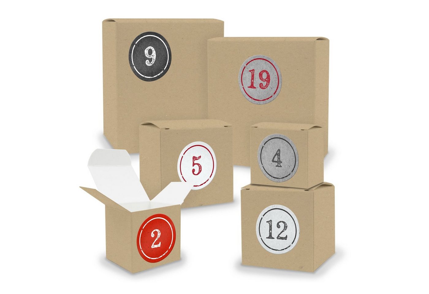 itenga befüllbarer Adventskalender Adventskalender zum Füllen 24x Quader Würfel gemischt BRAUN + Sticker von itenga