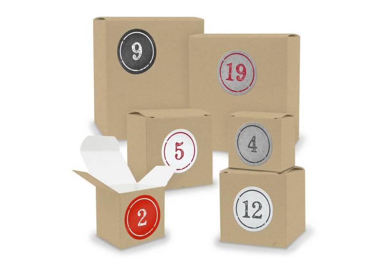 itenga befüllbarer Adventskalender Adventskalender zum Füllen 24x Quader Würfel gemischt BRAUN + Sticker von itenga
