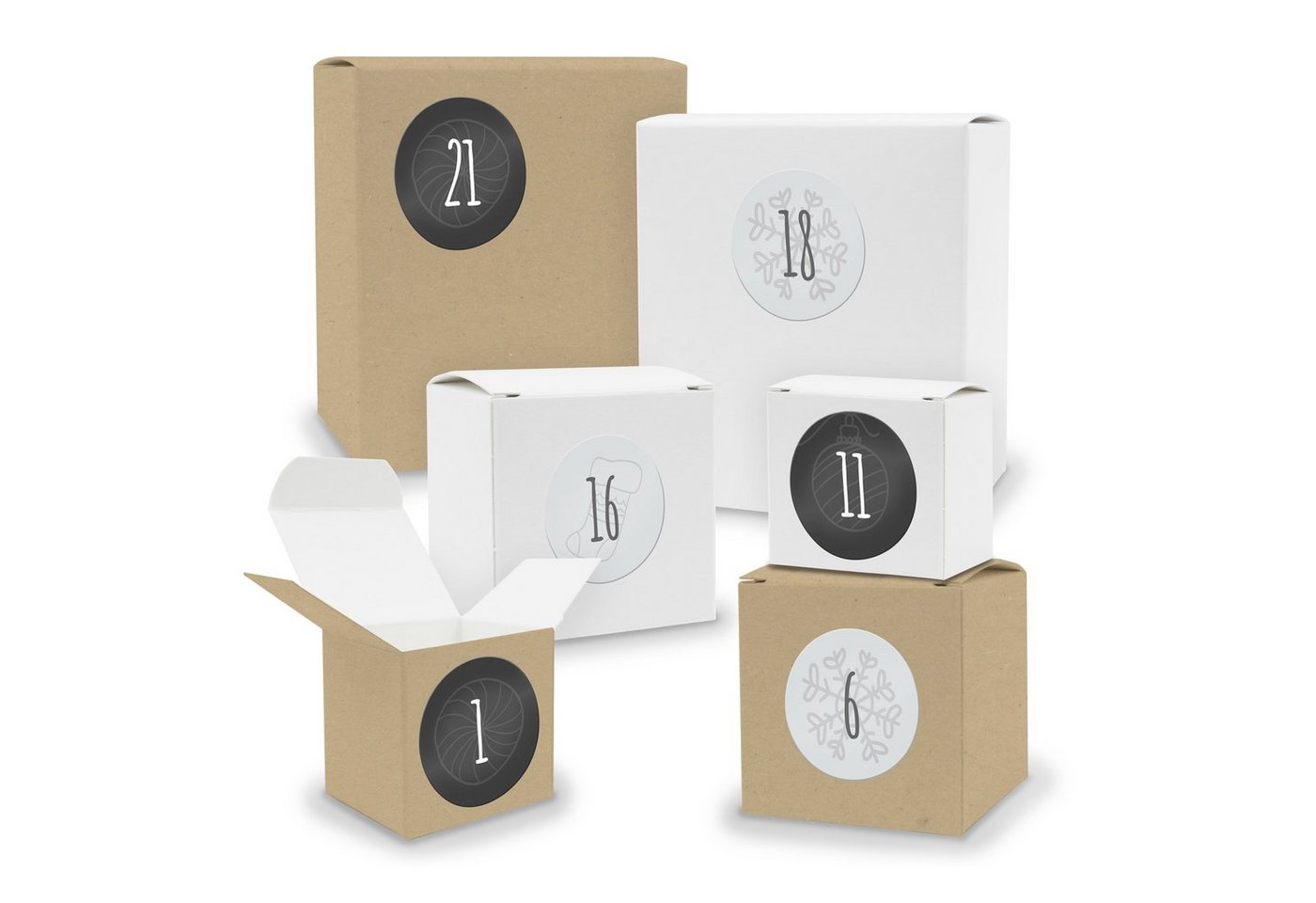 itenga befüllbarer Adventskalender Adventskalender zum Füllen 24x Quader Würfel gemischt WEISS / BRAUN + von itenga