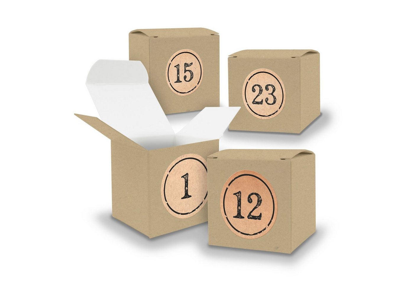 itenga befüllbarer Adventskalender Adventskalender zum Füllen 24x Würfel 6,5cm BRAUN + Sticker V05 Z11 von itenga