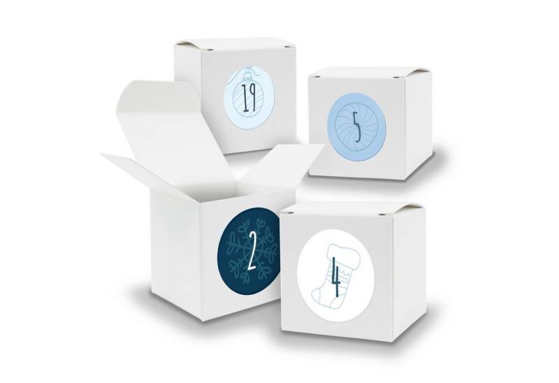 itenga befüllbarer Adventskalender Adventskalender zum Füllen 24x Würfel 6,5cm WEISS + Sticker V04 Z12 von itenga