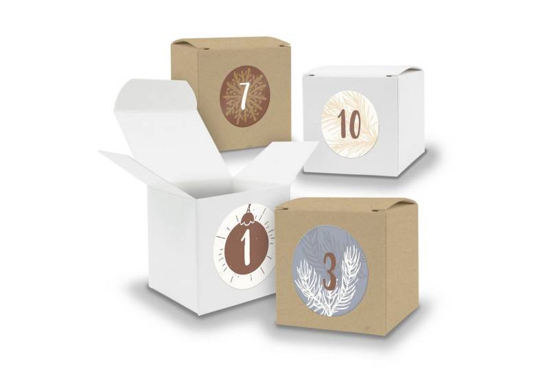 itenga befüllbarer Adventskalender Adventskalender zum Füllen 24x Würfel 6,5cm gemischt WEISS BRAUN + Sti von itenga