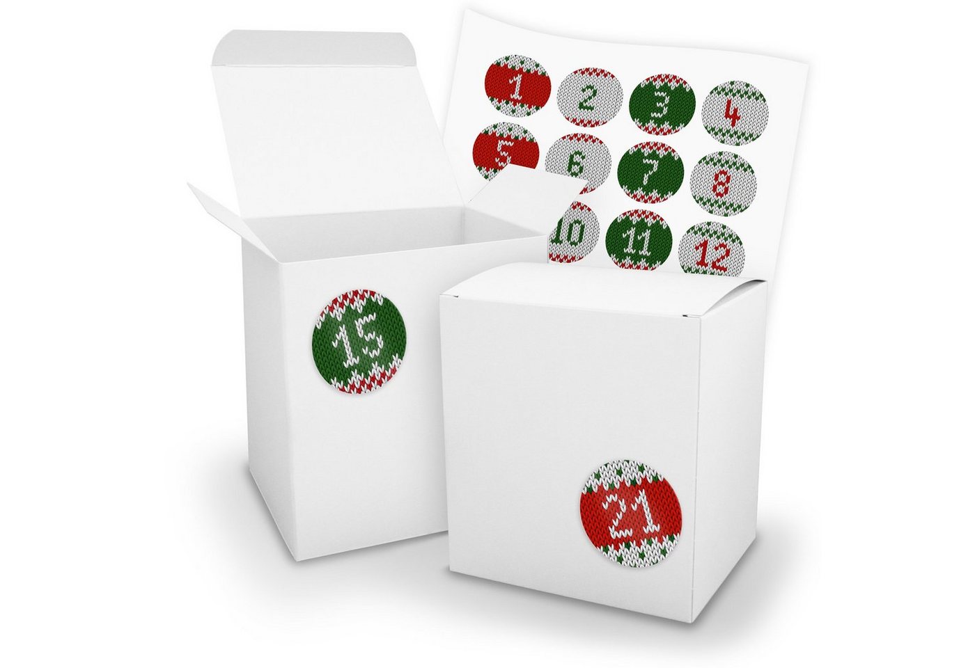 itenga befüllbarer Adventskalender Adventskalender zum Füllen 24x XL Würfel 11x9x12cm WEIß + Sticker V18 von itenga