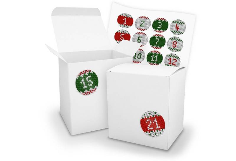 itenga befüllbarer Adventskalender Adventskalender zum Füllen 24x XL Würfel 11x9x12cm WEIß + Sticker V18 von itenga