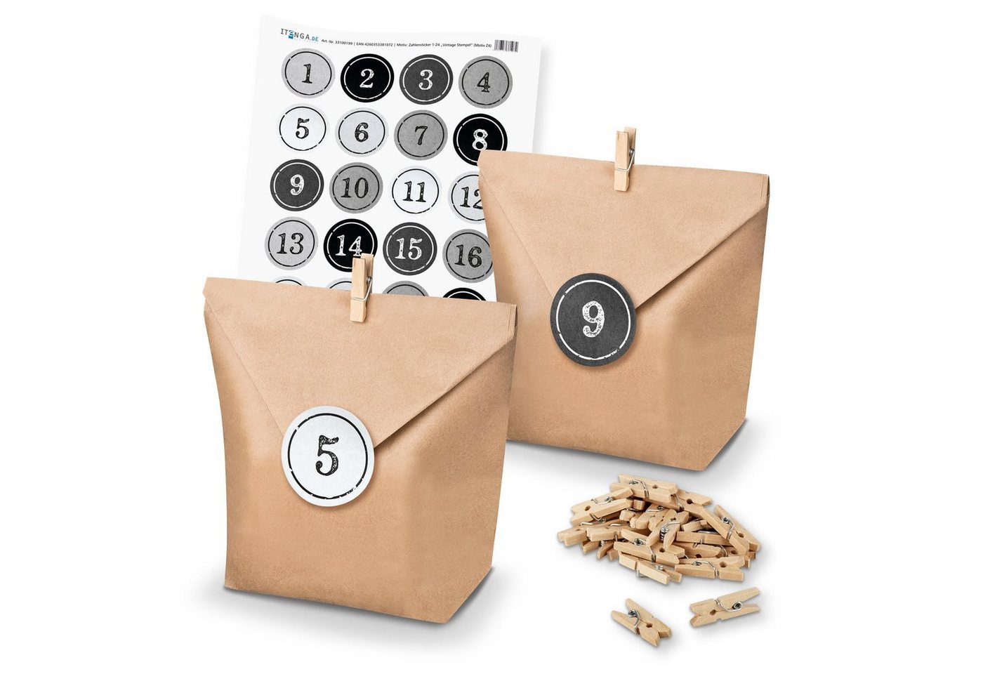 itenga befüllbarer Adventskalender Basteladventskalender Set - Set 4 Grautöne Sticker im StempelDesign von itenga