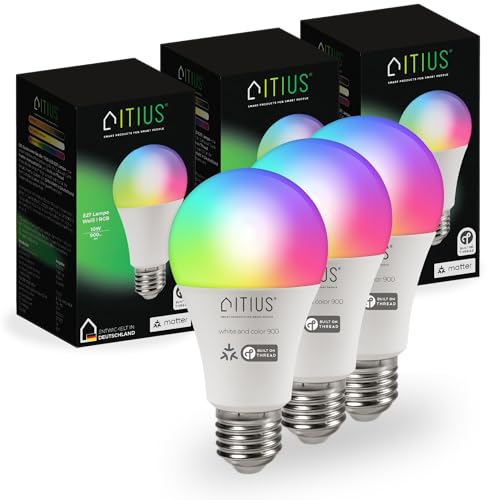 itius Matter LED Lampe E27 RGB + CCT | 3er-Set | Thread Mesh | Glühbirne Mehrfarbig Dimmbar, 2700–6400K, 900 lm, 10W Leuchtmittel Smart Home Beleuchtung für Alexa, Google, Apple von itius
