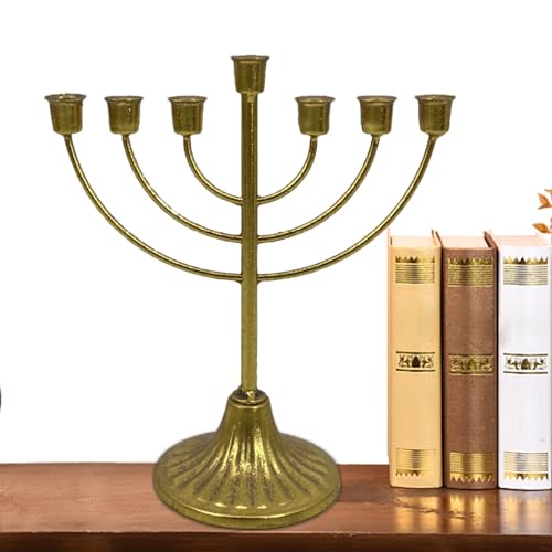 itrimaka Goldmetall-Menora | Kerzenhalter mit 9 Menorahs aus Metall | Anti-Fade-Kerzenhalter mit Retro-Gold-Design für Chanukka von itrimaka