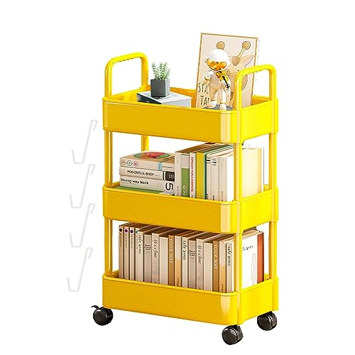 Trolley auf Rollen, 3/4-stufiger Aufbewahrungswagen auf Rollen, Bücherwagen, Badezimmerwagen, Mehrzweckaufbewahrung, Bücherwagen, Küchenwagen, Aufbewahrung, Bastelwagen auf Rädern mit 4 Haken von itrimaka