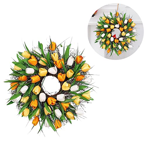 itrimaka Blumenkranz für Tür,Tulpen-Türkranz | 30cm handgemachter Tulpenblumenkranz Türdekoration - Kreative Girlande, Frühlingsfest-Ornamente, frühlingshafter Seidenblumenkranz für die Haustür von itrimaka