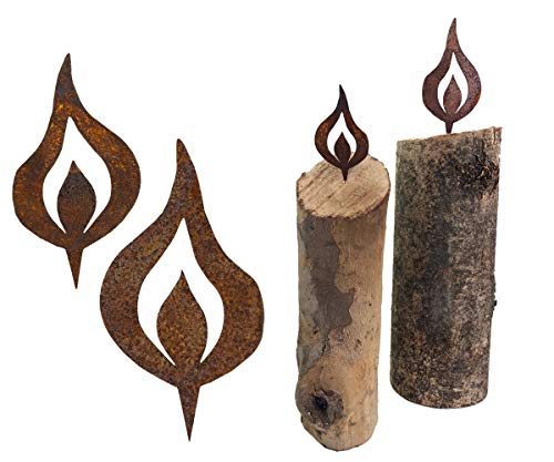 2er Set Kerzenflamme mit Spieß, H: 10 cm +15 cm, Rostdeko, Rost Flamme, Deko Brennholz, Advent von itsisa