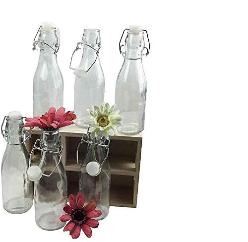 6er Set Glasflaschen/Bügelflaschen im Holz Tablett (z.B. als Vase für Tischdekoration, Gastronomie UVM) von itsisa