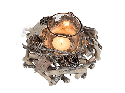 Adventsgesteck Windlicht mit Holzkranz Glitzer Natur klein - als Adventskranz/Weihnachtstischdeko UVM. von itsisa