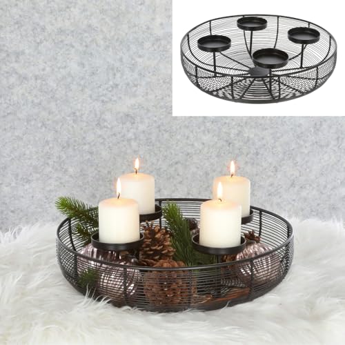 Adventskranz Teelichthalter D:37 cm aus Metall Schwarz - Adventsgesteck Streben, Adventsleuchter, Weihnachtsdeko, Adventsdeko, Advent, Weihnachten von itsisa