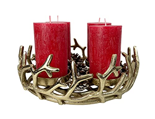 Adventskranz Zweige Alu, Gold (D: 29 cm) Weihnachtsdekoration, Kerzenhalter von itsisa