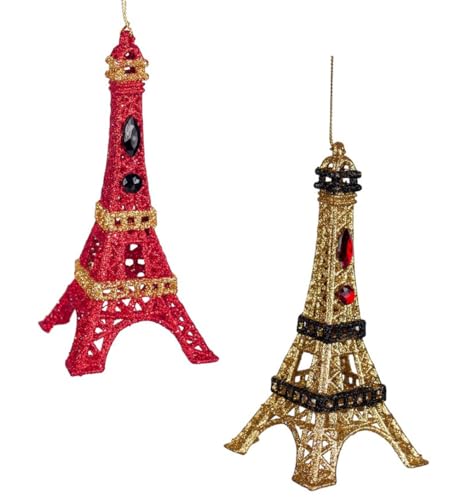 itsisa Baumschmuck Eiffelturm (2er Set), rot Gold - Paris - Baumkugel, Weihnachtsdeko, Christbaumkugel; Weihnachten von itsisa
