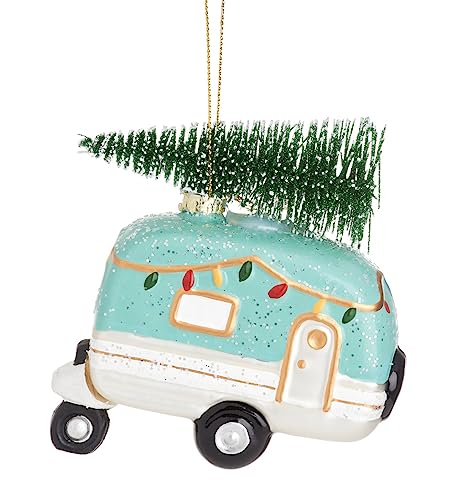 Baumschmuck Wohnwagen Mint mit Weihnachtsbaum - Baumkugel Caravan, Weihnachtsdeko, Christbaumkugel von itsisa
