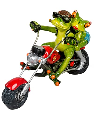 Biker Frosch auf rotem Chopper mit Sozia 21x12 cm - Dekofigur für Motorradfahrer, Deko Motorrad Frösche, lustige Dekoration von itsisa