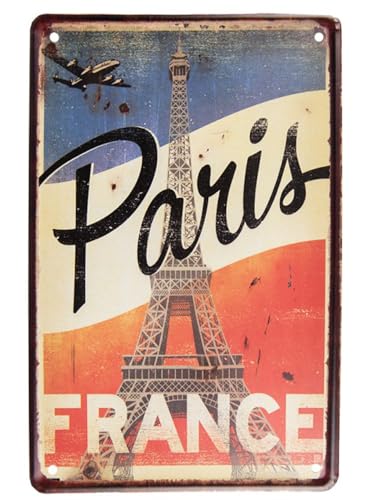 Blechschild Paris Frankreich Eiffelturm Retro Vintage 20x30 cm - Metall Schild, Nostalgie Deko Schild, Wandtafel, Textschild von itsisa