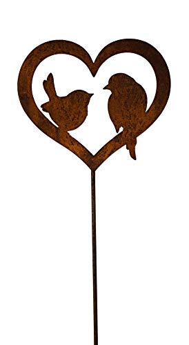 Blumenstecker 2 Vögelchen im Herz im Rost Design H:35 cm - Rostfigur für den Garten, Gartendeko, Metalldeko von itsisa