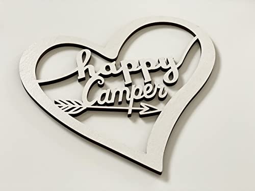 Camping Schild Happy Camper, Deko Wohnwagen, Wohnmobil (Herz weiß) Camping Deko, Geschenk für Camper von itsisa