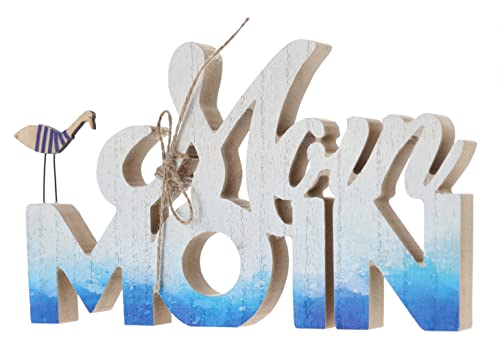 Deko Holz Schriftzug Moin 24 cm mit Möwe - Maritim Deko, Strand, Möwe, Schild im Retro Look, Deko Ferienwohnung Meer von itsisa