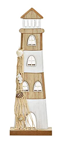 Deko Leuchtturm aus Holz mit Jute und Muscheln H: 30cm, Maritim im Shabby Look - Maritime Dekoration, Küste von itsisa