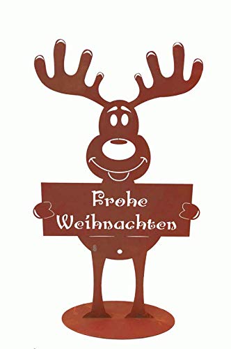 Dekofigur Elch mit Schild Frohe Weihnachten, Rost Design, Rostfigur für den Garten, Gartendeko von itsisa