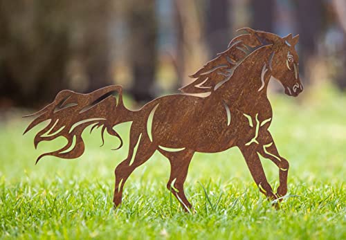 Dekofigur Pferd trabend auf Standplatte im Rost Design - Rostfigur für den Garten, Gartendeko, Metalldeko, Terrassendeko von itsisa