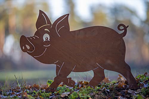 Dekofigur Schwein Ferkel auf Platte im Rost Design - Rostfigur für den Garten, Gartendeko, Metalldeko Bauernhof, Terrassendeko von itsisa