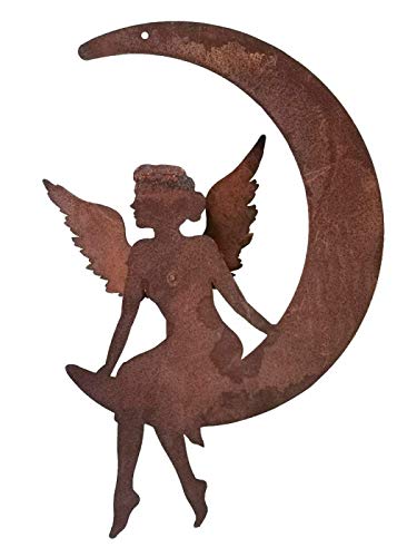 Dekofigur im Rost Design Engel im Mond zum hängen, 25 cm - Rostfigur für den Garten, Gartendeko von itsisa