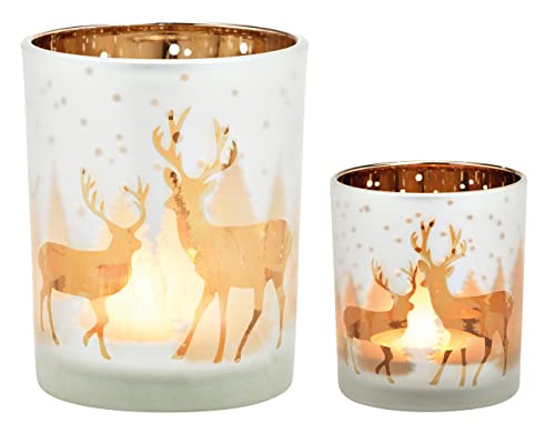 Dekoglas Teelichtglas Hirsch (2er Set) - schönes Windlicht, Tischdeko, Teelichthalter, Advent, Deko Weihnachten von itsisa