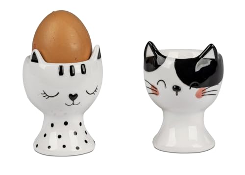 Eierbecher Katze Kitty (2er Set) - Eierhalter Katzen Keramik, Tischdeko Ostern, Frühstückseier für Katzenfreunde von itsisa