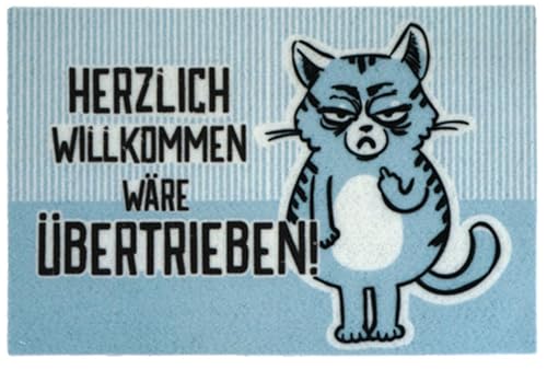 Fussmatte Miesekatze Herzlich willkommen wäre übertrieben blau 40x60 cm, innen & außen - Haustür-Matte, Schmutzfangmatte Fussmatte Miesekatze Herzlich willkommen wäre übertrieben blau 40x60 cm, innen & außen - Haustür-Matte, Schmutzfangmatte von itsisa