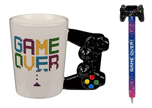 Gamer Set - Tasse mit Controller-Griff und Kugelschreiber Game Over im Set - Computer Spieler, Kuli, Controller, Kaffeebecher, Kaffeetasse, Teetasse von itsisa