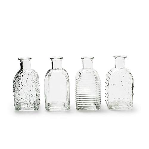 Glasflaschen Frida (4er Set) - kleine Vase, Tischdekoration, Glasvasen, Landhaus Deko, Hochzeit (Klar) von itsisa