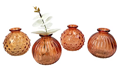 Glasvase Jive, Glas Vase, H: 8,5 cm (4er Set) - kleine Vasen, Blumenvase, Tischdekoration, Deko Hochzeit (Orange) von itsisa