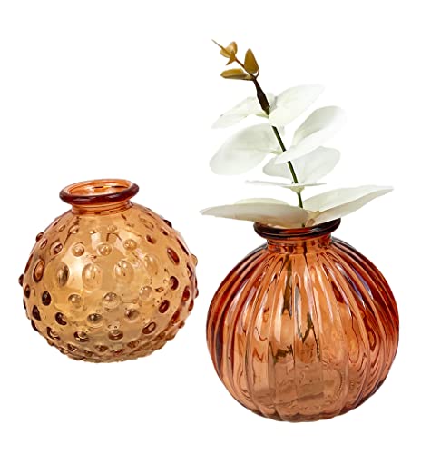 Glasvase Jive, Vase H: 8,5 cm (2er Set) - kleine Vasen, Blumenvase, Tischdekoration, Deko Hochzeit (orange) von itsisa