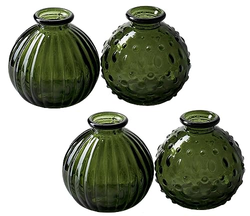 Glasvase Jive, Vase dunkelgrün, H: 8,5 cm (4er Set) - kleine Vasen, Blumenvase, Tischdekoration, Deko Hochzeit von itsisa