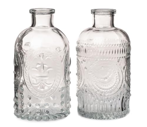 Glasvase Ornament, Klarglas Vase H:12 cm (2er Set) - kleine Vase zur Tischdekoration, Hochzeit, Geburtstag von itsisa