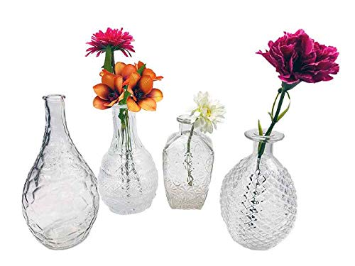 Glasvase Retro, Klarglas Vase, H: 14 bis 20 cm, 4er Set - schöne, kleine Vase zur Tischdekoration von itsisa