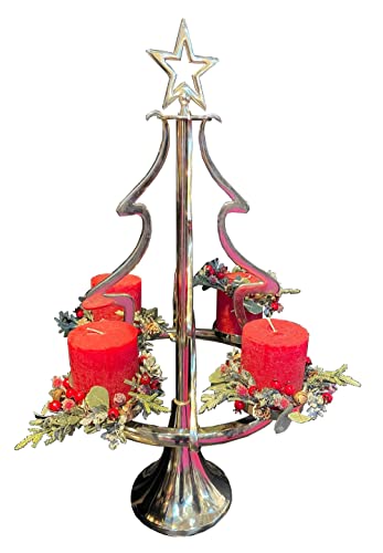 Großer XXL Adventskranz Tannenbaum aus Metall Silber, H: 86 cm mit Kerzen und Kränzen - Weihnachten Deko, Adventsdeko, Kerzenhalter Advent, Adventsgesteck von itsisa