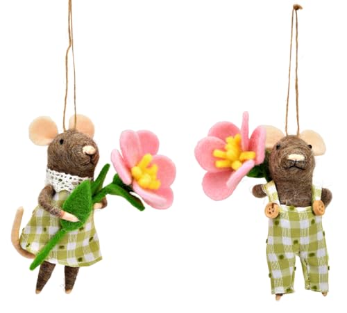 Hänger Maus Mäusepaar mit Blume aus Filz (2er Set) H:13 cm - Osterdeko, Geschenkanhänger Ostern, Frühlingsdeko, Osterhase von itsisa