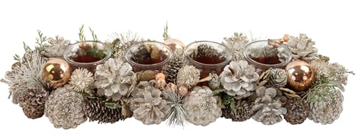 Kerzenhalter Adventskranz Carnel länglich mit goldenen Kugeln & Zapfen - Weihnachtsdekoration, Weihnachten, Advent, Adventsgesteck, Leuchterkranz von itsisa