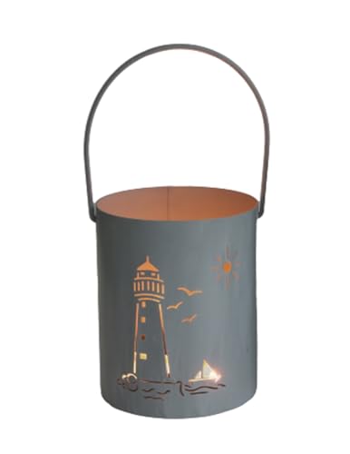 Laterne Maritim Eimer mit Leuchtturm im Shabby Look - Windlicht, Maritime Kerzenleuchte, Teelichthalter von itsisa