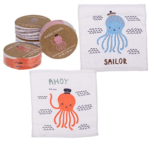 itsisa Magisches Handtuch Krake 4er Set - Zauberhandtuch, Kinder Handtuch, Kindergeschenk (Oktopus/Octopus) von itsisa