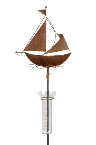 Regenmesser Gartenstecker Segelschiff H:130 cm im Rost Design - Deko Niederschlagsmesser maritim, Schiff, Küste, Maritime Gartendeko Segelboot, Metalldeko von itsisa