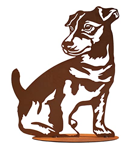 Rostfigur Hund Jack Russell Rocco auf Standplatte - Dekofigur im Rost Design, Gartendeko, Metalldeko von itsisa