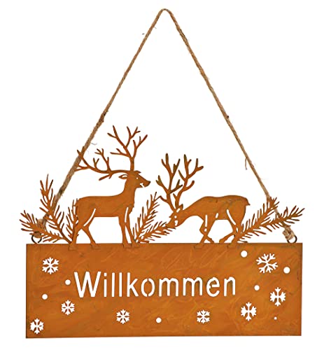 Schild 'Willkommen' mit Hirsch im Rost Design als Willkommensschild, Rostdeko, Türdeko von itsisa