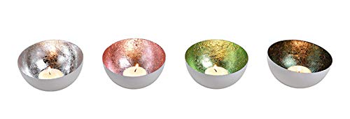 Schwimmschale (4er Set) - Teelichthalter metallic Silber, rosa, grün 10x4 cm - Schwimmkerzen, Tischdeko, Teelichthalter von itsisa