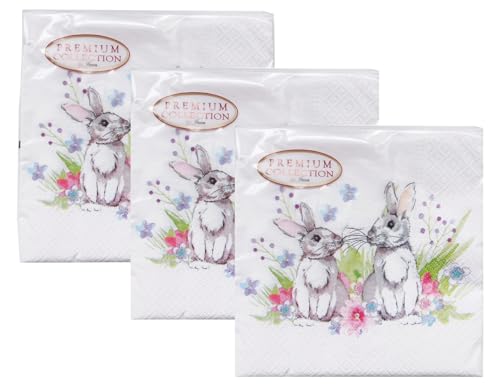 Servietten Hasenpaar 3 x 20er Pack (33x33 cm) - Papierservietten Hase, Tischdeko Ostern, Osterserviette Osterhase … von itsisa